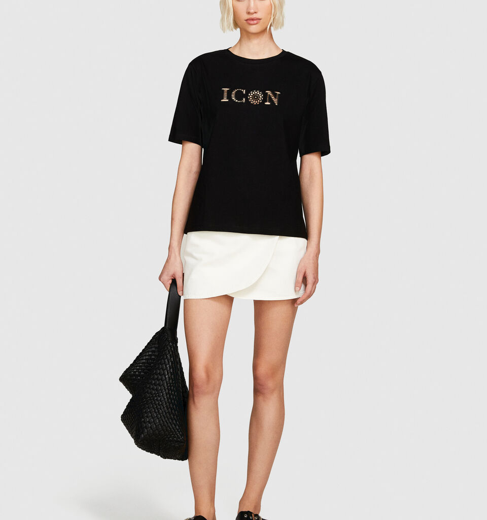 T-shirt with embroidery - women's short sleeve t-shirts - Black | Sisley image number 1